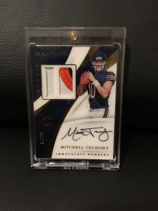 2017 Immaculate Mitchell Trubisky Rpa Rookie Numbers Auto 3 Color Patch Sp 4/10