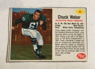 Chuck Weber 1962 Post Cereal Football Card 44 - Philadelphia Eagles
