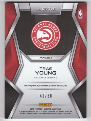 18 - 19 Panini Spectra Trae Young Rookie Rising Stars Auto Neon Blue 49/60 HAWKS 2