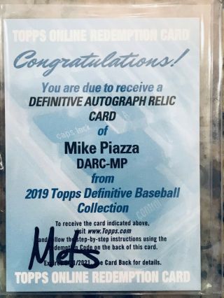 2019 Topps Definitive Autograph Relic Card Mike Piazza Ny Mets Redemption Card