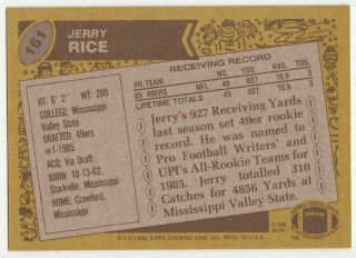 1986 Topps 161 Jerry Rice Rookie RC set break San Francisco 49ers 2