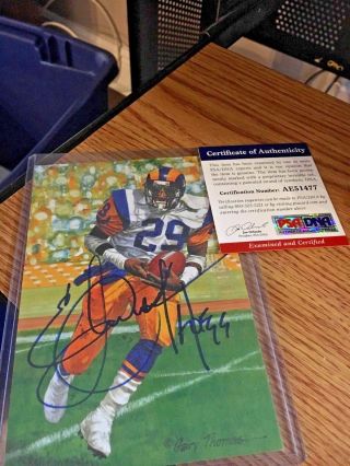 Eric Dickerson Los Angeles Rams Signed Goal Line Art Card Psa Dna
