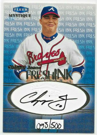 1999 99 Fleer Mystique Baseball Chipper Jones Auto Signature On Card 93/500