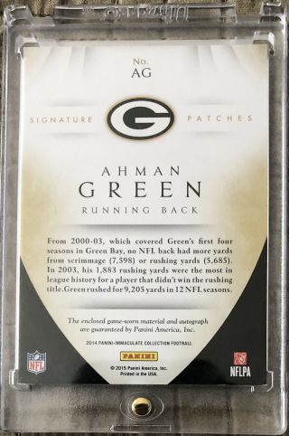 2015 IMMACULATE AHMAN GREEN 3 COLOR PATCH AUTOGRAPH SSP 25/60 PACKERS AUTO 2