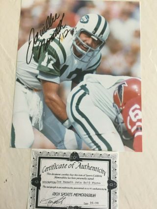 Joe Namath 12 Autographed York Jets Bowl Iii 8x10 Photo.