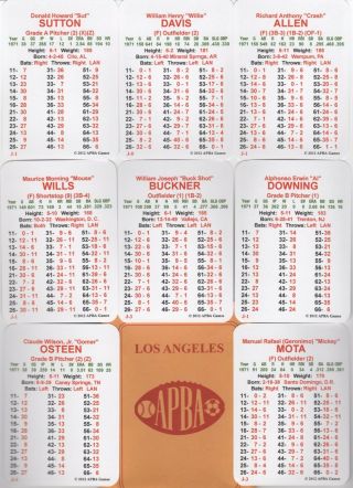 La Dodgers 1971 Apba Reprint 34 Card Team Set W/ Mg Symbols - - Sutton - Davis