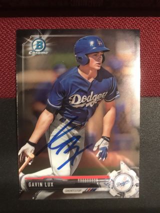 Gavin Lux Signed Autograph 2017 Topps Bowman Chrome Card La Dodgers Top Prospect