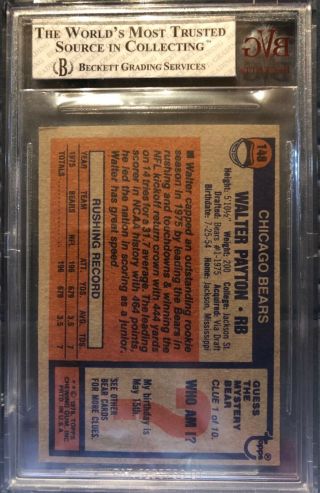 1976 Topps Football Card 148 Walter Payton Rookie Card - Graded 7 by BGS 2