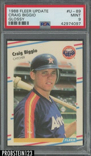 1988 Fleer Update Glossy U - 89 Craig Biggio Astros Rc Rookie Psa 9