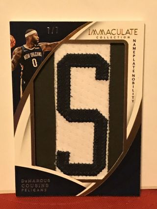 7/7 Demarcus Cousins 2017 - 18 Immaculate Nameplate Nobility Game Worn Letter ‘s’