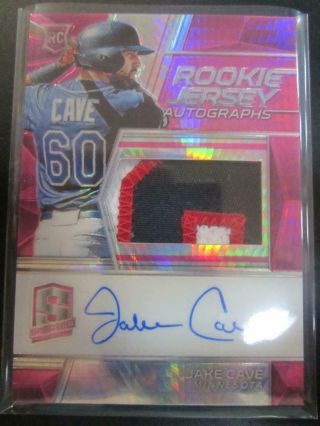 Jake Cave 2019 Spectra Neon Pink Prizm Jersey Patch Auto Rc 42/49 127 Twins Mf