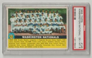 1956 Topps Baseball 146 Washington Nationals Team Card Graded Psa 6 Ex - Mt