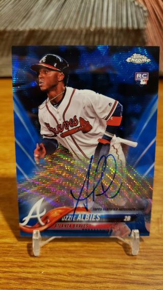 2018 Topps Chrome Ozzie Albies Rc Auto Blue Wave Refractor /150 Braves