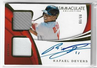 2018 Immaculate Rafael Devers Dual Jersey Auto D 99/99 Red Sox