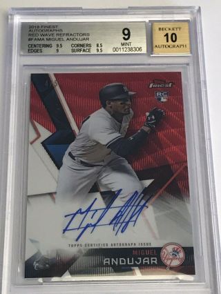 2018 Topps Finest Miguel Andujar Auto 4/5 Bgs 9 Yankees Rc Red Wave