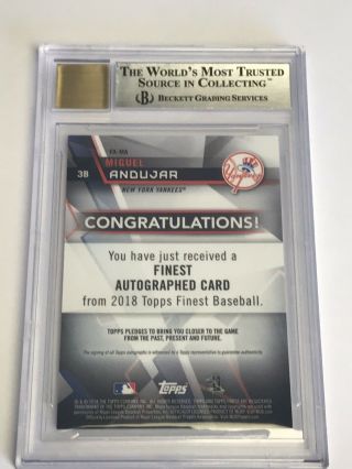 2018 Topps Finest Miguel Andujar Auto 4/5 BGS 9 Yankees RC Red Wave 2