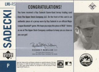 Ray Sadecki 2001 Upper Deck Legendary NY Mets Game Worn Jersey Card LMJ RS 2