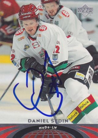 Daniel Sedin Signed 2004 - 05 Upper Deck World Card 64 Modo Hockey Team