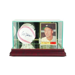 Real Glass Baseball And Card Display Case With Cherry Wood And Mirror Back