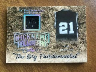 2019 Leaf In The Game Tim Duncan Nickname Hall Of Fame Jersey 1/2
