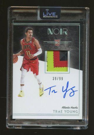 2018 - 19 Panini Noir Trae Young Hawks Rpa Rc 4 - Color Patch Auto 39/99
