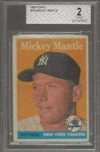 1958 Topps Mickey Mantle 150 York Yankees Bgs Bvg 2 Good