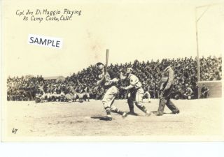 Very Rare Postcard Joe Dimaggio Playing Baseball In World War Ii Camp Cooke