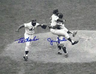 Jerry Grote/ed Charles Autographed Signed 8x10 Photo - W/coa 1969 Ny Mets Champs