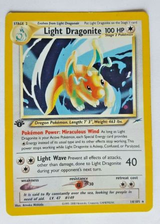 Pokemon Light Dragonite 14/105 1st Edition Neo Destiny Light To Med Play Wear