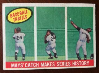 1959 Topps Willie Mays " Thrills " Baseball Card No Major Creases - Vintage