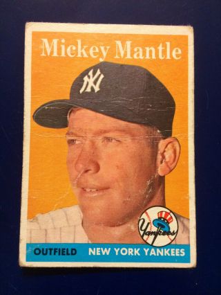 1958 Topps Mickey Mantle York Yankees 150 Baseball Card Vg