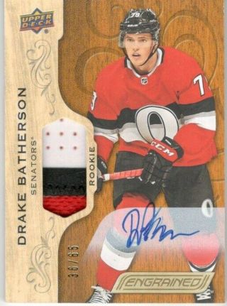 2018 - 19 Ud Upper Deck Engrained Drake Batherson Rookie Rc Auto Patch 36/65