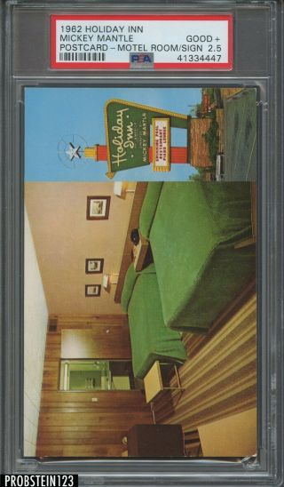1962 Holiday Inn Postcard Mickey Mantle Yankees Hof Motel Room Sign Psa 2.  5