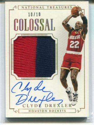 2014 - 15 Panini National Treasures Clyde Drexler Gold Colossal Patch Auto 10/10