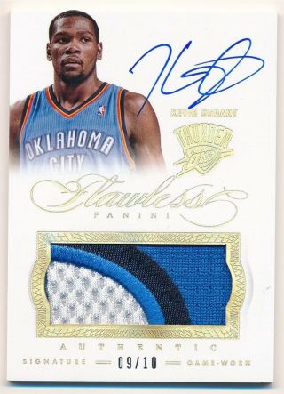 Kevin Durant 2012/13 Panini Flawless Gold Autograph 3 Color Patch Auto Sp 09/10
