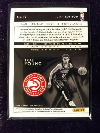 2018 - 19 Noir Trae Young (1) Association & (1) Icon Edition RC - both /85  5