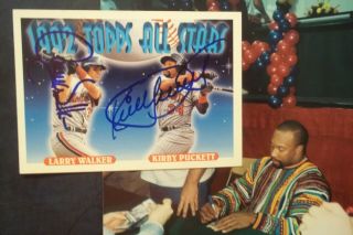 Kirby Puckett Hof Larry Walker Autograph 1993 Topps Signed Card Twins Expos 93