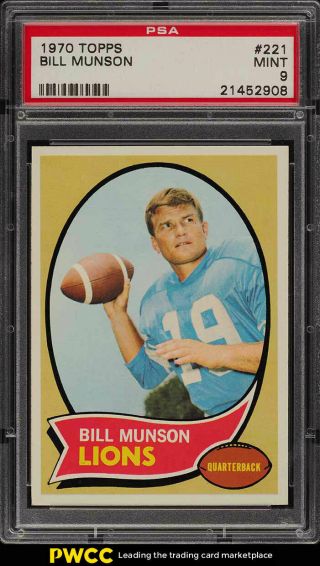 1970 Topps Football Bill Munson 221 Psa 9 (pwcc)