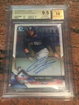 Gleyber Torres 2018 Bowman Chrome Rookie Ny Yankees Rc Auto Sp Bgs 9.  5 - 10