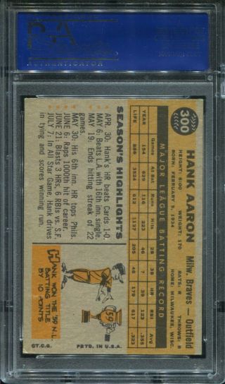 1960 Topps 300 Hank Aaron PSA 5 EX Milwaukee Braves 2