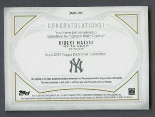 2019 Topps Definitive Hideki Matsui Yankees Game Patch AUTO 10/25 2