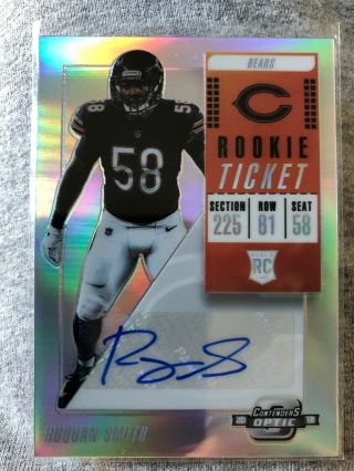 2018 Contenders Optic Roquan Smith Bears Autographed Silver Rookie Ticket 144