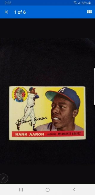 1955 Topps Hank Aaron Milwaukee Braves 47 Baseball Card.  Card.