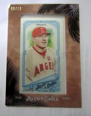2018 Topps Allen & Ginter Mike Trout Mini Framed Silk Card Serial 09/10