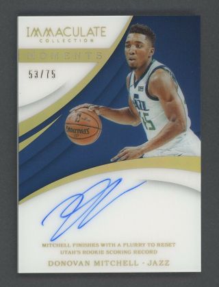 2017 - 18 Immaculate Moments Donovan Mitchell Jazz Rc Rookie Auto 53/75