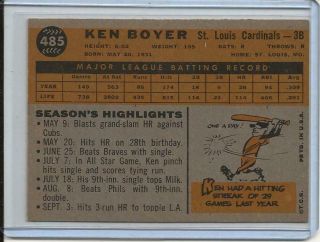 1960 Topps Baseball Card Ken Boyer H/O/F St Louis Cardinals Near 485 2