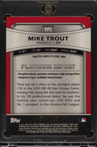 2010 Bowman Platinum Refractor Mike Trout ROOKIE RC /999 PP5 (PWCC) 2