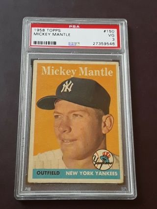 1958 Topps 150 Mickey Mantle York Yankees Hof Psa 3 Vg