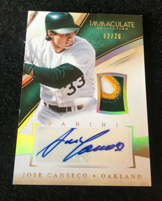 Jose Canseco Signed Baseball 2/20 Auto Jersey Card 2014 Immaculate Hof