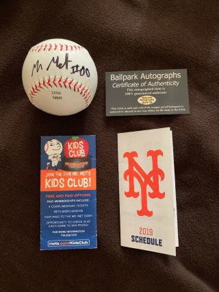 Mr.  Met Ny Mets Mascot Signed Baseball With 2018 & 2019 Pocket Team Schedule